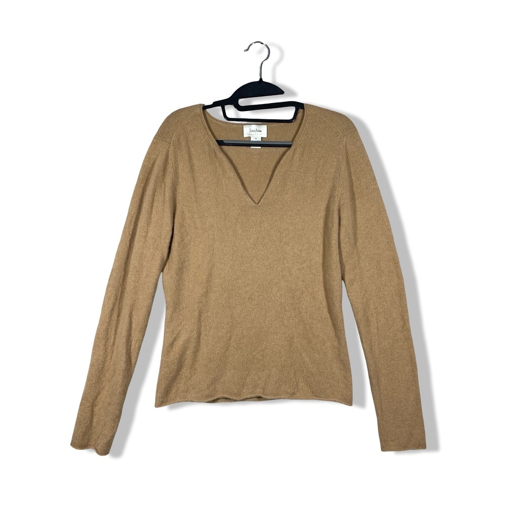Neiman Marcus V-Neck Sweater Womens Medium Brown Cashmere Blend Quiet Luxury